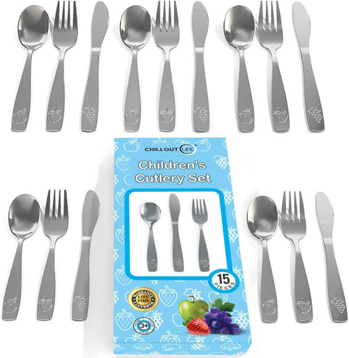 Stainless Steel Kids Silverware Set - Child Safe Flatware - Kids Utensil Set - Metal Kids Cutlery Set (15 - Piece)