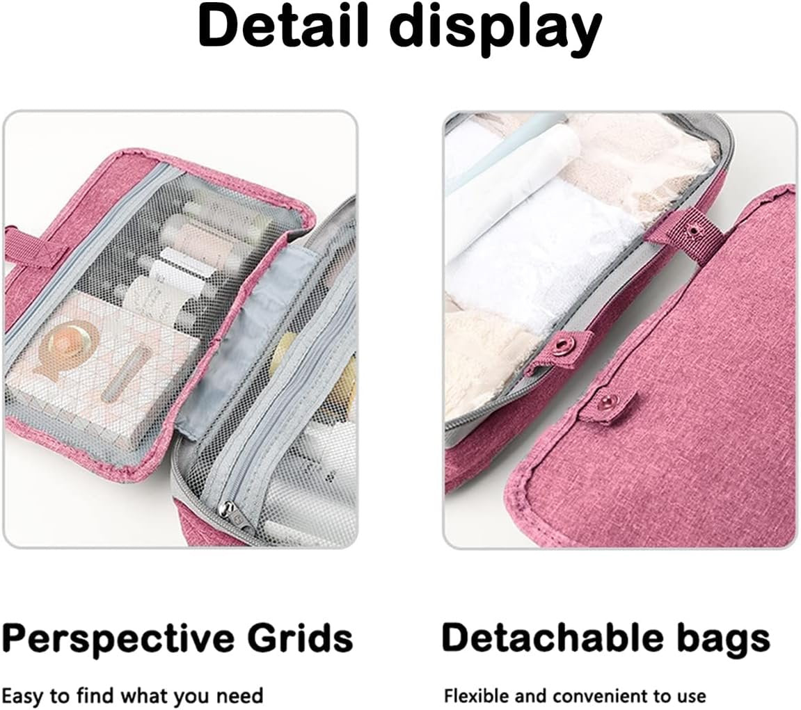 Hanging Toiletry Bag, Waterproof Wash Bag for Makeup Large Capacity Travel Makeup Bag Compact with Hook, Portable Makeup Traveling Organizer for Women Outdoor Camping Travel (1, Pink)