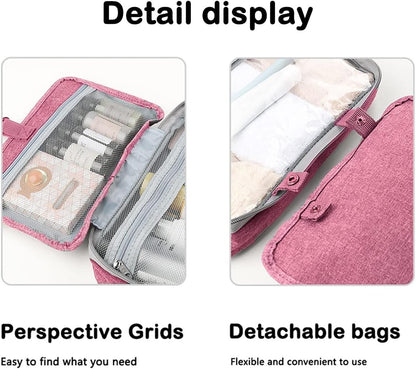 Hanging Toiletry Bag, Waterproof Wash Bag for Makeup Large Capacity Travel Makeup Bag Compact with Hook, Portable Makeup Traveling Organizer for Women Outdoor Camping Travel (1, Pink)