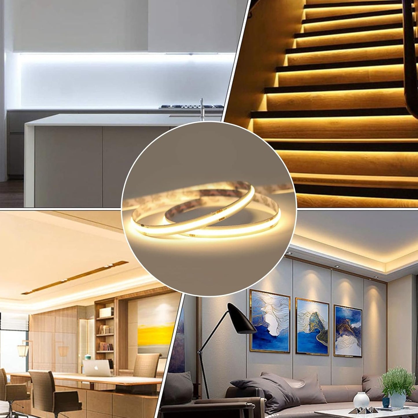 LLTOP COB LED Strip Lights Warm White 3000K, DC24v 16.4ft/5m High CRI 92Ra+ Flexible LED Tape Lighting DIY Cuttable for Bedroom Kitchen Cabinet Shelf (Power Supply&Dimmer Not Included)