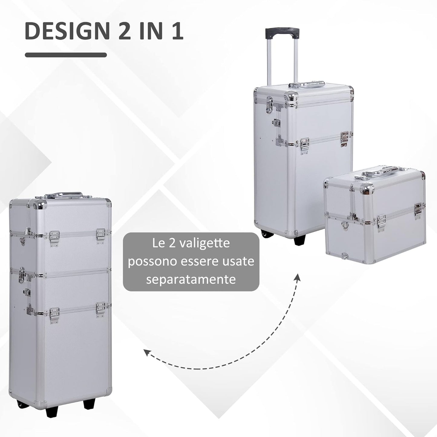 HOMCOM - Professional Makeup Artist Trolley Beauty Case Aluminium, silver