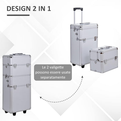 HOMCOM - Professional Makeup Artist Trolley Beauty Case Aluminium, silver