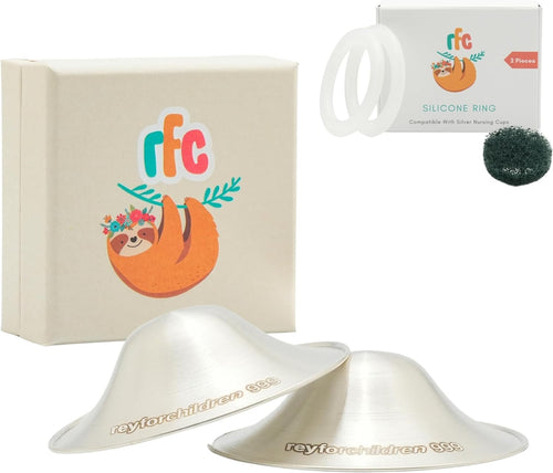 RFC Silver Nursing Cups - 999 Silver Nursing Pad - Nipple Shields Kit for Nursing Newborn - Breastfeeding Essentials - Nipple Cover Breastfeeding - With Silicone Ring & Cleaning Scotch & Carrying Case (Mat 999 Silver Nursing Cup (XL))