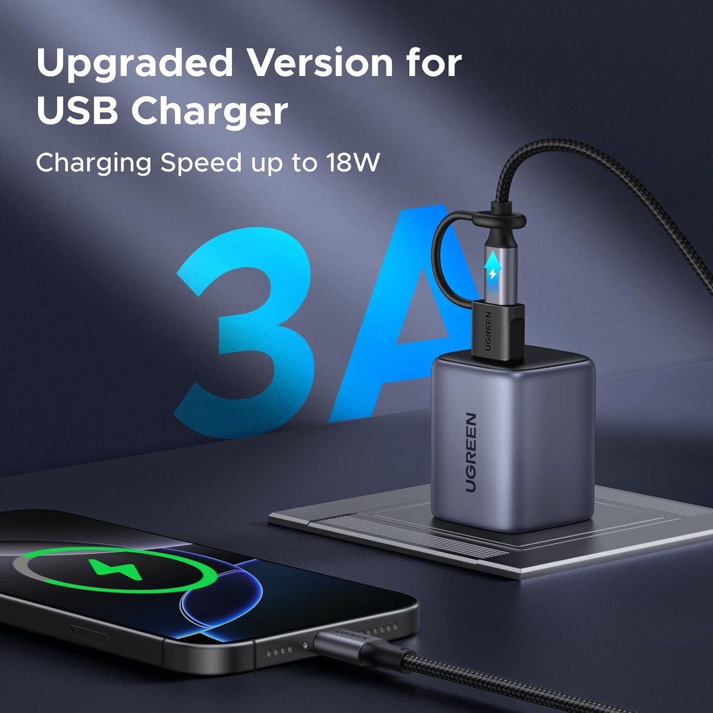 UGREEN USB 3.0 to USB C Adapter 3 Pack, 10Gbps USB C Female to USB Male Adapter Type C Car Charger Converter for iPhone 16 15 Pro Max, Galaxy S24 S23, Pad Air Mini, Car Play, Black