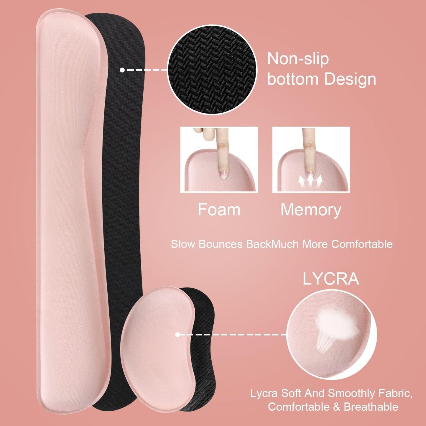 iCasso Mouse Pad Set, Memory Foam Ergonomic Keyboard Mouse Wrist Rest, Extended Desk Pad with Stitched Edges (35.4 x 15.7 inch), Non-Slip Waterproof Mouse Pad for Home Office Study Game (Pink)