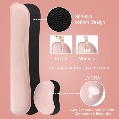 iCasso Mouse Pad Set, Memory Foam Ergonomic Keyboard Mouse Wrist Rest, Extended Desk Pad with Stitched Edges (35.4 x 15.7 inch), Non-Slip Waterproof Mouse Pad for Home Office Study Game (Pink)