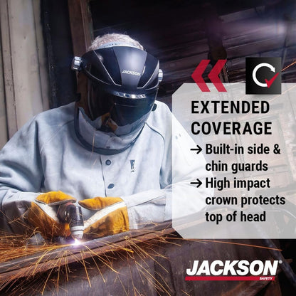 Jack Safety 14230 Quad 500 Premium Multi-Purpose Face Shield/Face Guard; Ratcheting Headgear, Clear Tint, Anti-Fog Coating, Visor Face Protection with 5 IR Rated Flipshade