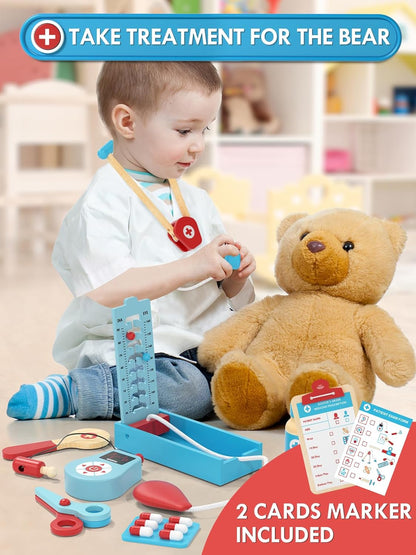 Lehoo Castle Kids Doctor Set, Toy Medical Kits 23 PCS, Pretend Play Doctor Kit Kids with Doctor Costume Doctor Bag Stethoscope, Role Play Set for 3 4 5 Year Boys