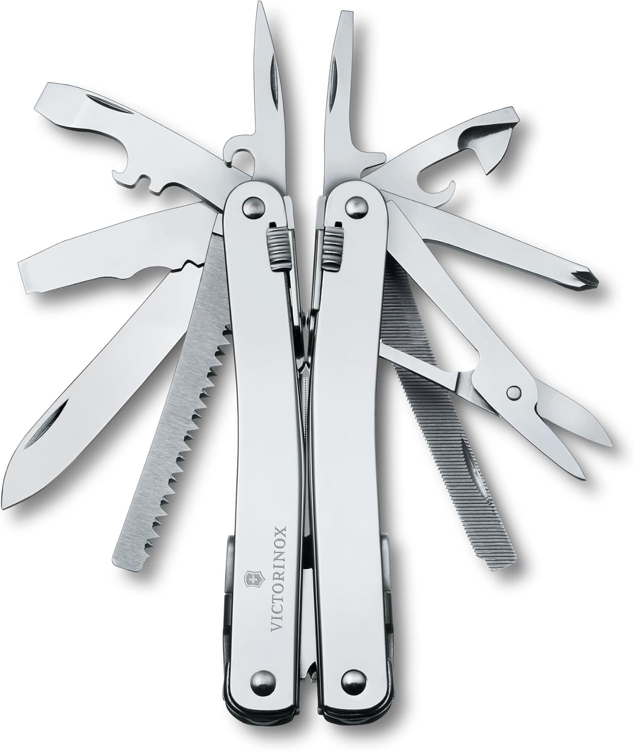 Victorinox Swiss Tool Spirit X Multi Tool, 24 Function Swiss Made with Locking Blade and Long-Nosed Pliers, incl. Leather Case - Silver