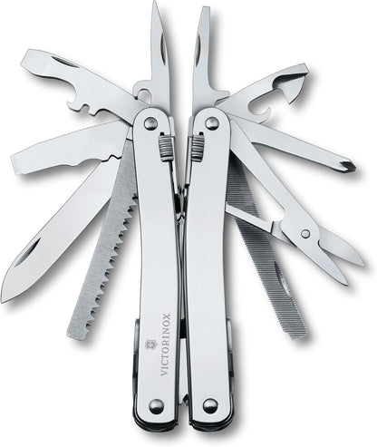 Victorinox Swiss Tool Spirit X Multi Tool, 24 Function Swiss Made with Locking Blade and Long-Nosed Pliers, incl. Leather Case - Silver