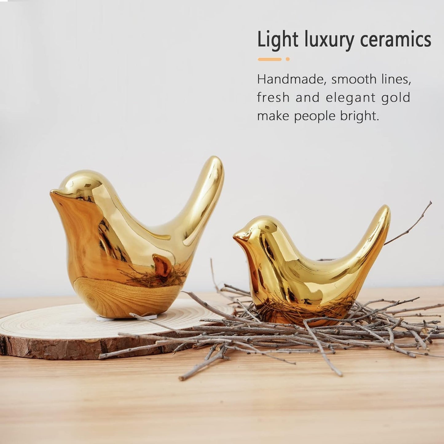 Notakia Small Birds Statues Home Decor Modern Style Birds Decorative Ornaments for Living Room, Bedroom, Office Desktop, Cabinets (2Pcs Gold)