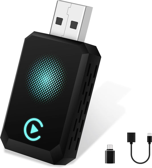 CarPlay Wireless Adapter 2025 Upgrade CarPlay Dongle Converts Wired to Wireless for iPhone, USB C/A Plug and Play Adapter Compatible with iPhone iOS 10+ and Cars with CarPlay