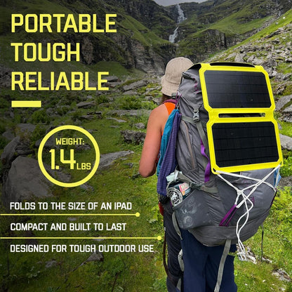 SunJack 15 Watt Foldable IP67 Waterproof ETFE Monocrystalline Solar Panel + 10000mAh Power Bank with USB-A and USB-C for Cell Phones Tablet and Portable for Backpacking, Camping, Hiking and More