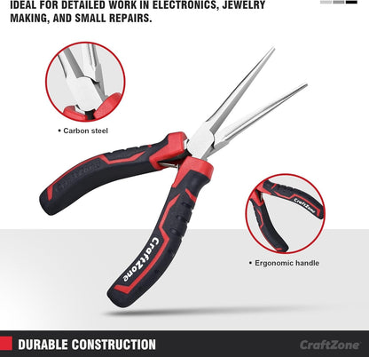 3-Piece Mini Pliers Set - Long Nose Needle-Nose & Diagonal Plier Jewelry Pliers for Crafting Carbon Steel Rust-Resistant Ergonomic Grip 4.5" & 5.5" for Home DIY Car Outdoor Emergency Kit