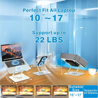 Adjustable Laptop Stand & Cooling Pad with Fan USB Hub Compatible with 10 to 15 Inches Notebook Computer, Ergonomic Computer Riser for Desk, Laptop Radiator-White