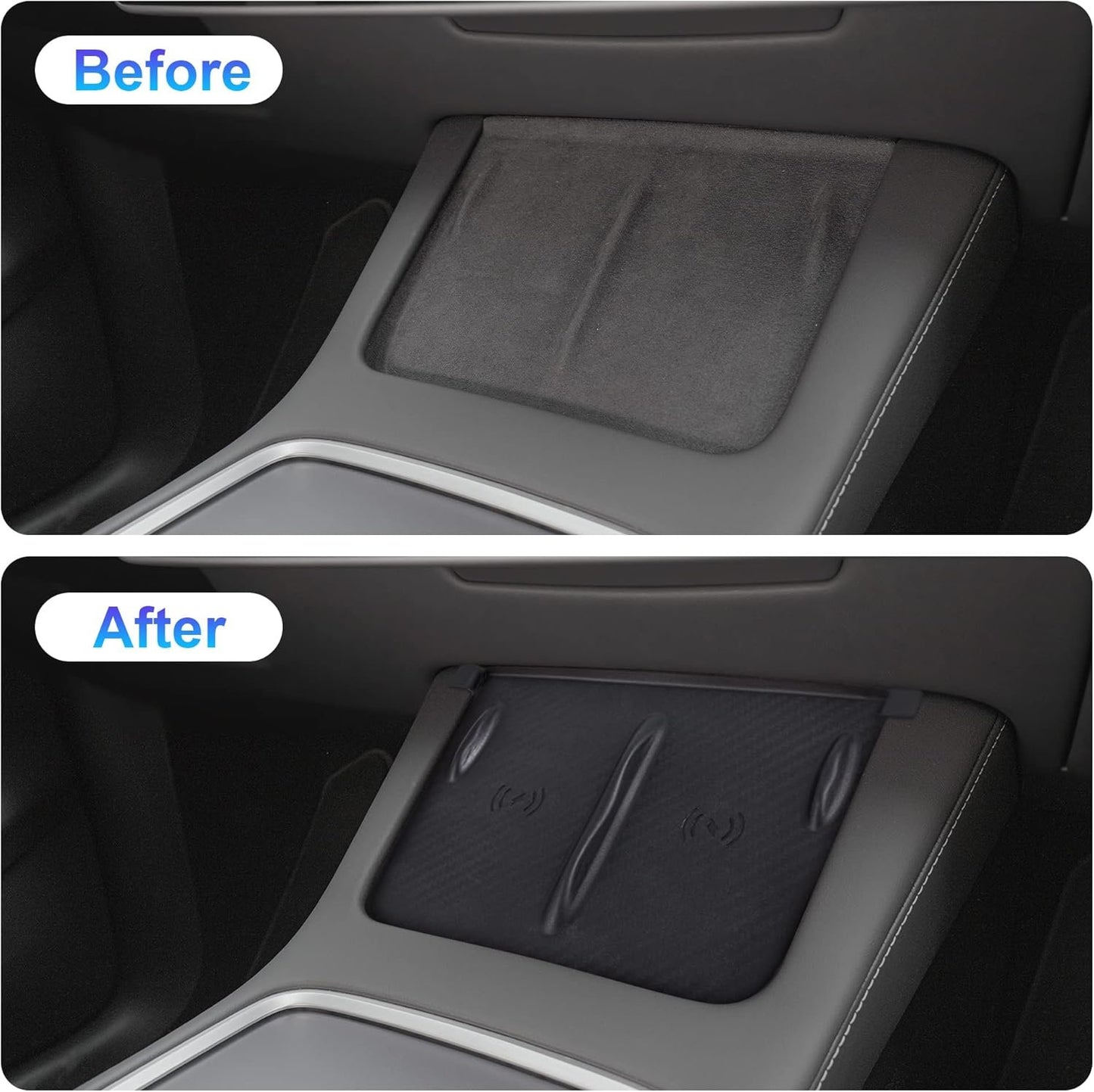 Tinlucys Tesla Center Console Silicone Pad for Wireless Charging Space,Center Interior Accessories Model 3/Y 2021-2023,Silicone Cover Carbon Fiber Parttern Black