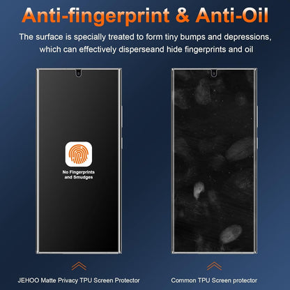 [2 Pack] JEHOO 28 ° Matte Privacy Screen Protector for Samsung Galaxy S24 Ultra 6.8 Inch, Fingerprint Sensor Compatible, Anti-Glare Full Adhesive Flexible Film (Not Glass)