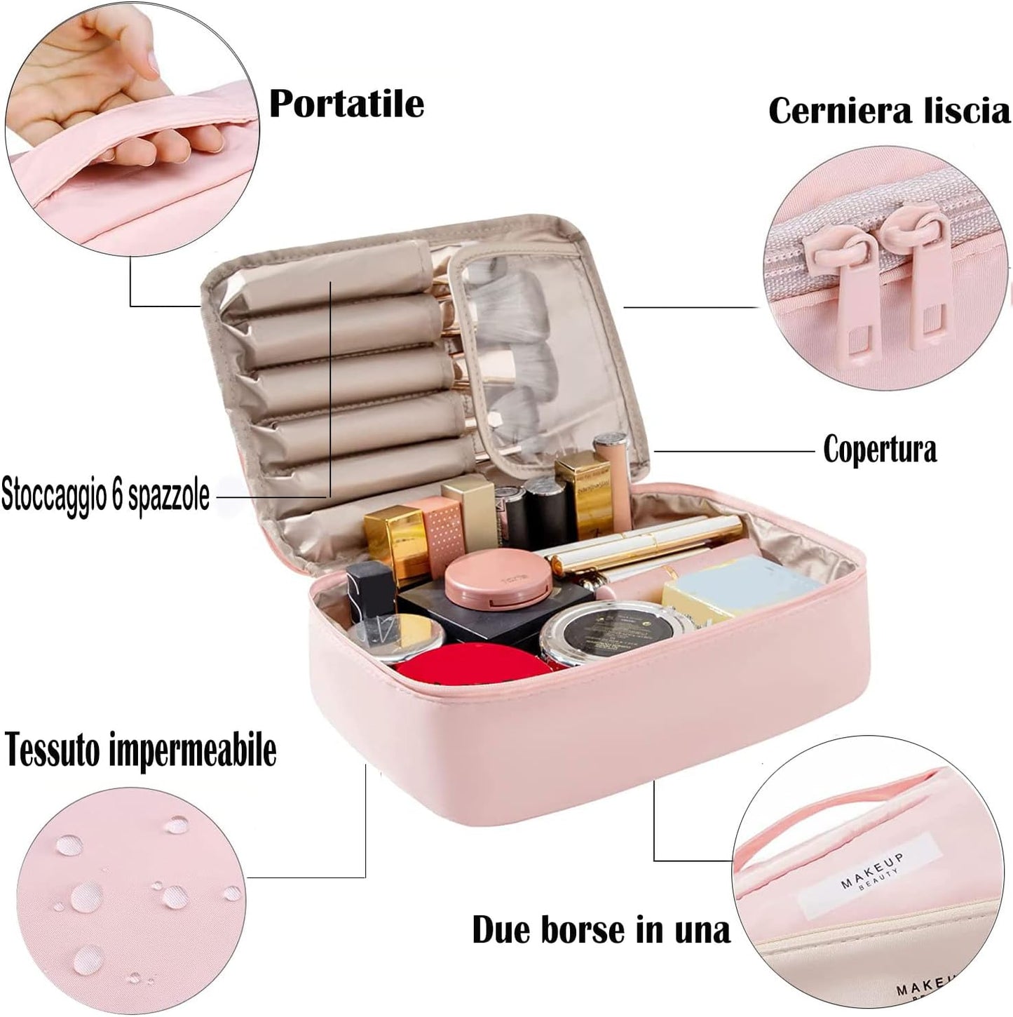 Women's Travel Beauty Case Make Up Bag Make Up Bag for Women Travel Useful Accessories, pink