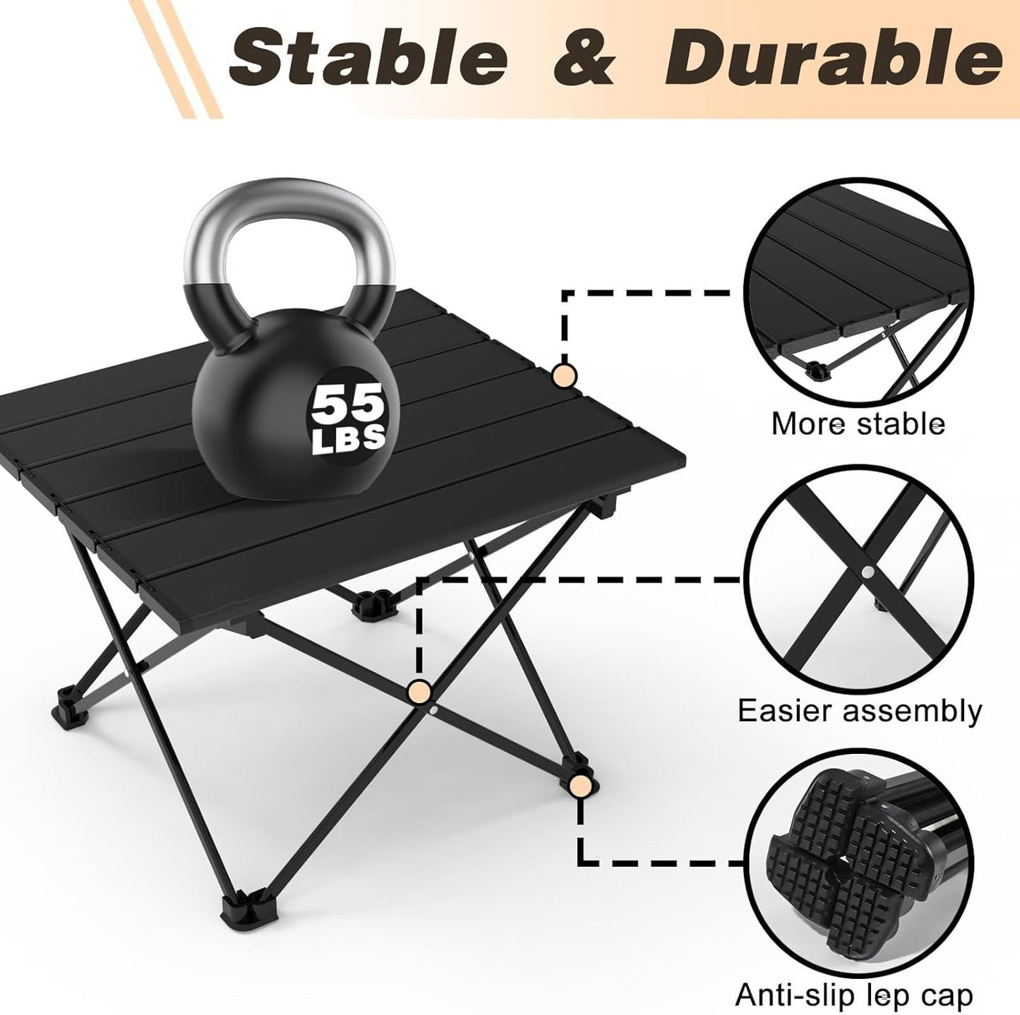 Portable Camping Table, Folding Small Camp Table with Travel Bag, Outdoor Lightweight Foldable Table for Beach, Outdoor Cooking, Hiking, Travel, Picnic, Camping Gear (Black)