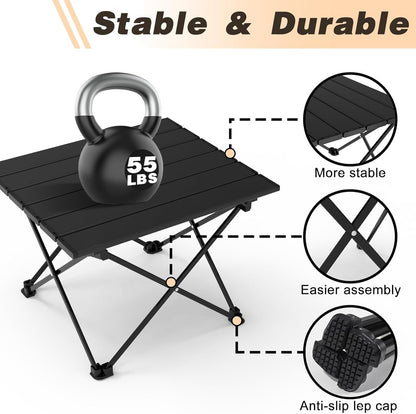 Portable Camping Table, Folding Small Camp Table with Travel Bag, Outdoor Lightweight Foldable Table for Beach, Outdoor Cooking, Hiking, Travel, Picnic, Camping Gear (Black)