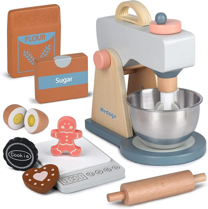 Play Kitchen Accessories Wooden Mixer Set Pretend Play Food Sets for Kids Role Play Toys for Girls and Boys