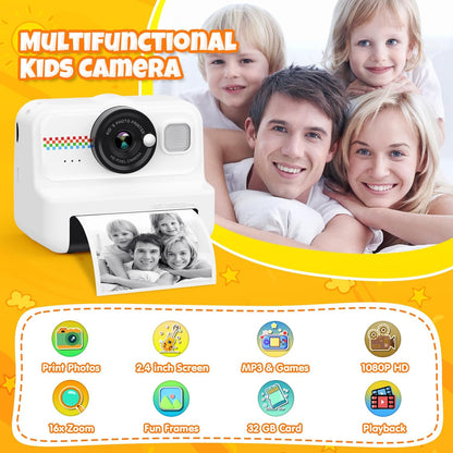 HiMont Kids Instant Camera HD / 1080P Kids Instant Camera with 32GB Card and 3 Rolls of Printing Paper, Kids Gift for Girls Boys 3-14