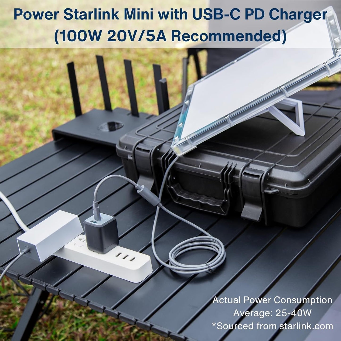 Steinwhale DC Female to USB-C Male Waterproof Adapter Cable for Starlink Mini, Supports 100W PD Power Delivery, Compatible with USB-C PD Charger and Power Bank