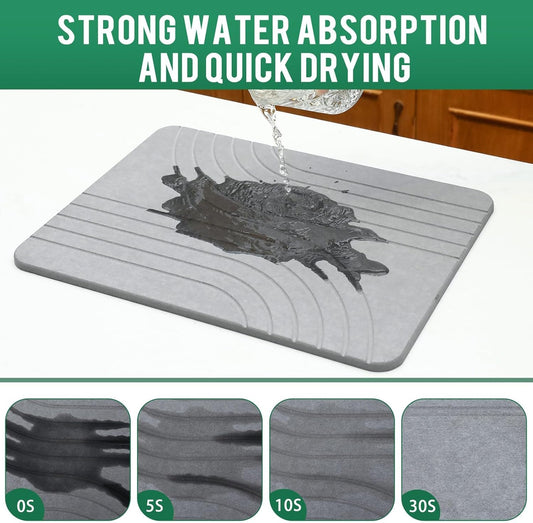 Drydiet Fast Drying Stone Dish Drying Mats for Kitchen Counter, 15.75 x 11.81 inches Non-Slip Absorbent Diatomaceous Earth Dish Drying Pad with Stainless Steel Feet (dark grey)