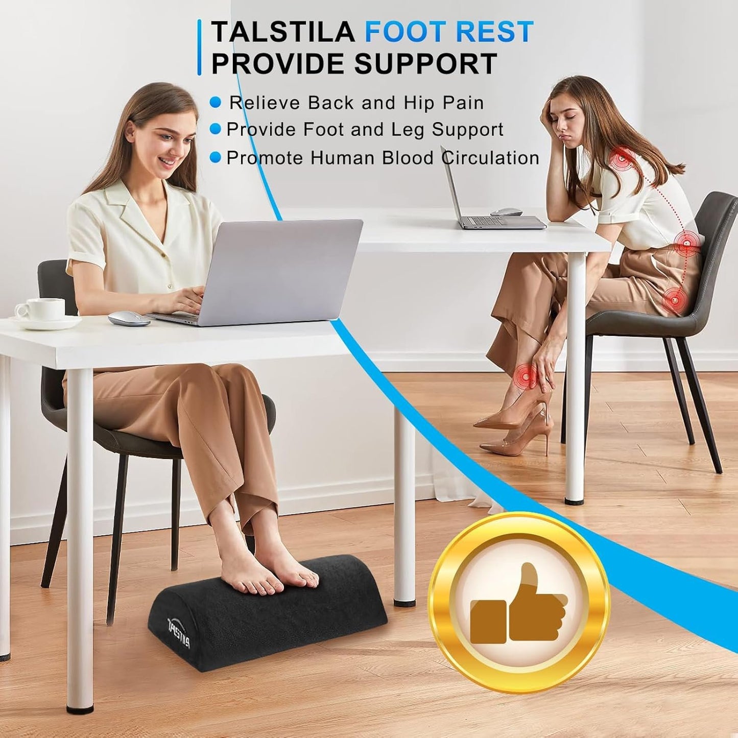 TALSTILA Foot Rest for Under Desk at Work, Footrests with Warm Plush Feet Pocket, Ergonomic Foam Footrest, Under Desk Footrest, for Office Desks & Office Chair - Back & Leg Pain Relief