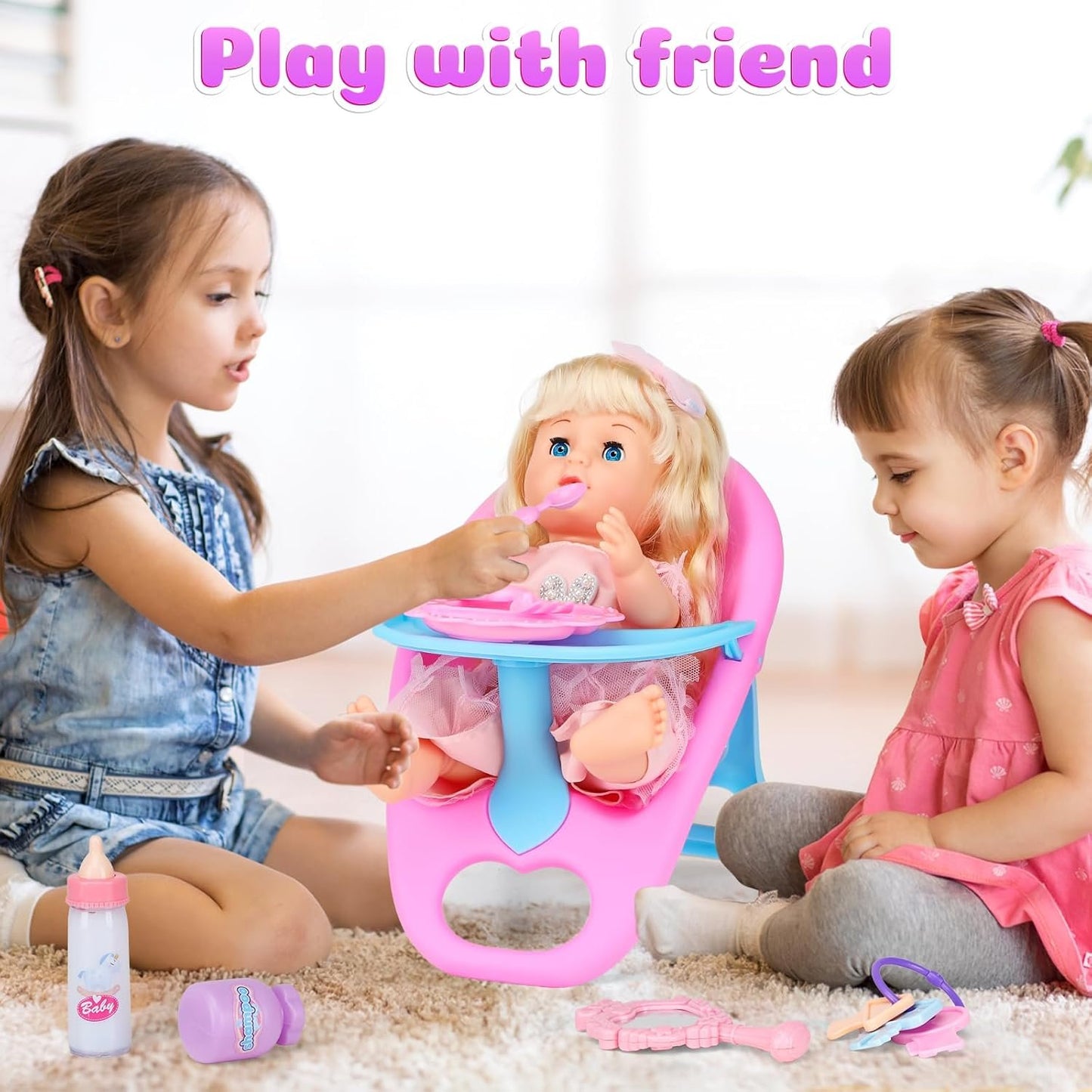 “12" Realistic Baby Doll Set with Crib & Accessories, Pretend Play Toys for 3+ Year Old Girls& Boys, Includes Feeding Set, Doll Clothes & Montessori Toys, Birthday Gift for Kids Toddlers