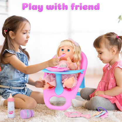 “12" Realistic Baby Doll Set with Crib & Accessories, Pretend Play Toys for 3+ Year Old Girls& Boys, Includes Feeding Set, Doll Clothes & Montessori Toys, Birthday Gift for Kids Toddlers
