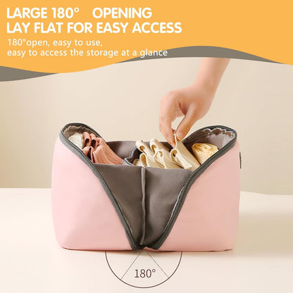Women's Portable Lingerie & Bra Underwear Storage Bag - Large Travel Essential Packing Bag, Finishing Bag for Clothing Organization, Durable Clothes Storage Box, Travel Inner Bag (Pink)