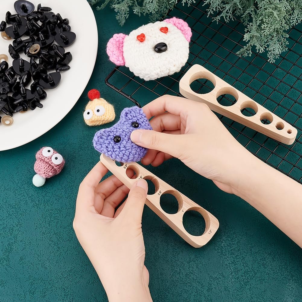PH PandaHall Auxiliary Tool for Attaching, Wood Safety Eyes Insertion Tool 2pcs 6 Sizes Amigurumi Craft Eyes Tool Eyeball Gauge Board for Safety Eyes and Washers Crochet Animal