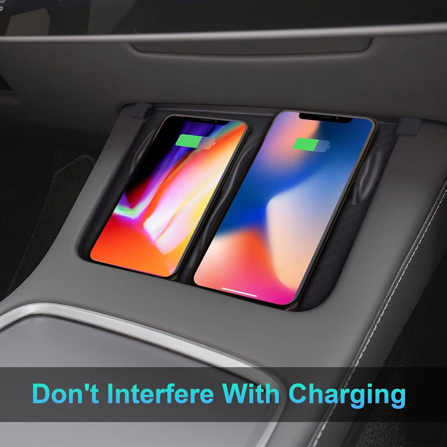 Tinlucys Tesla Center Console Silicone Pad for Wireless Charging Space,Center Interior Accessories Model 3/Y 2021-2023,Silicone Cover Carbon Fiber Parttern Black