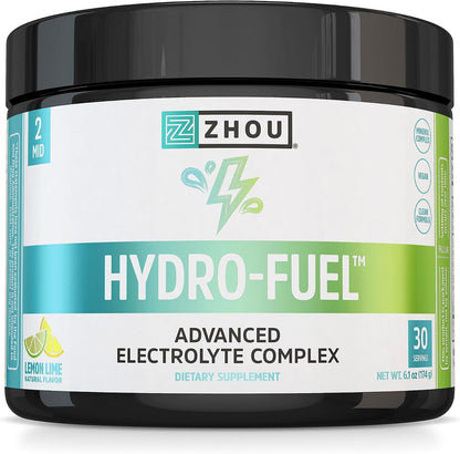 Zhou Nutrition Hydro-Fuel, Sugar Free Electrolyte Powder, Replenish Nutrients & Restore Hydration, Natural Mineral Complex with Coconut Water Concentrate, Vegan, Gluten Free, Lemon Lime, 30 servings