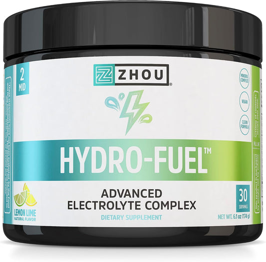 Zhou Nutrition Hydro-Fuel, Sugar Free Electrolyte Powder, Replenish Nutrients & Restore Hydration, Natural Mineral Complex with Coconut Water Concentrate, Vegan, Gluten Free, Lemon Lime, 30 servings