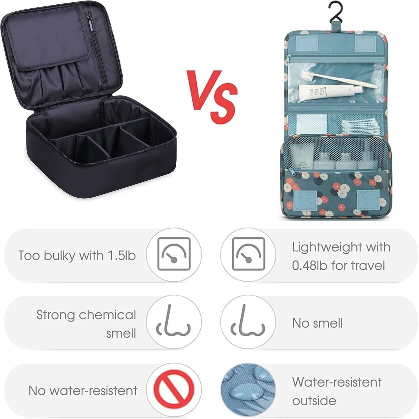 Kettion Hanging Travel Toiletry Bag, Foldable Hygiene Bag, Waterproof Wash Bag with Hanging Hook, Toiletries Bag, Skincare Bag, Cosmetic Bag, Portable Storage Bag for Bathroom Shower Makeup Organizer