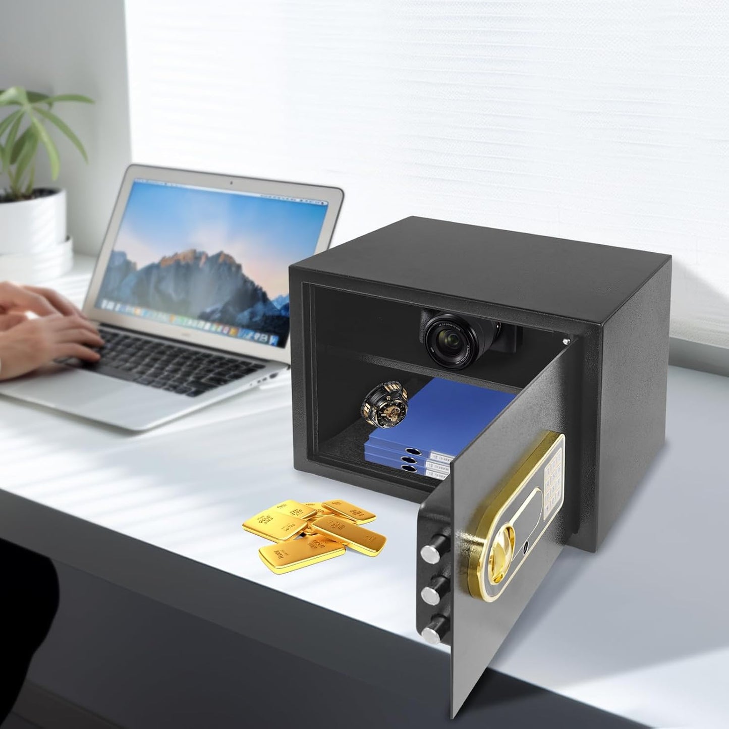 30L Safe Box with Smart Lighting, Small Value Safe with Digital Keyboard for Dormitory, Hotel, Office, Cash, Documents, Jewelry