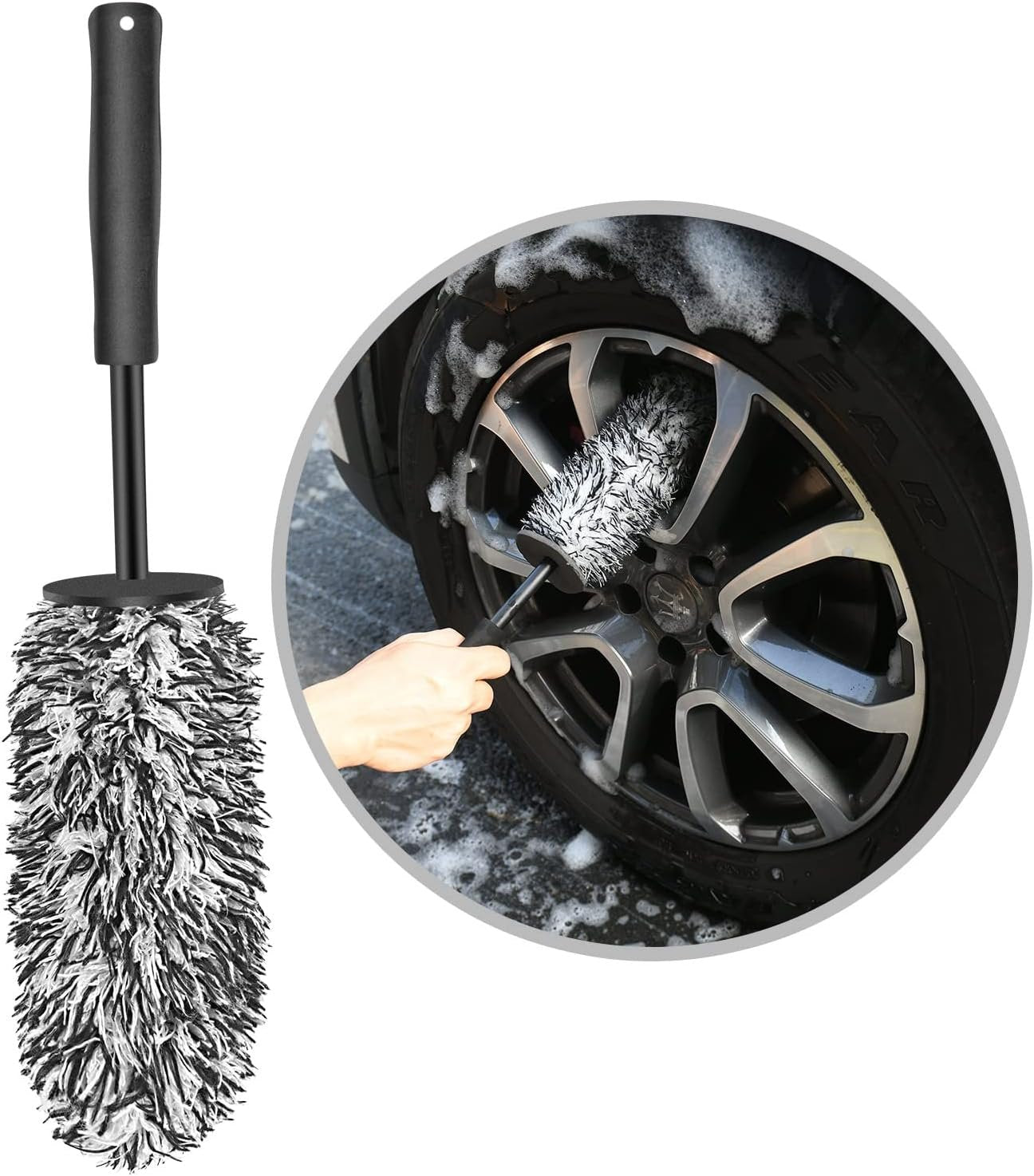 URAQT Car Wheel Brush, Microfibre Wheel Brush, Car Wheel Cleaner Brush, Optimal Care of Rims Without Scratches, for Cleaning for All Types of Rims (Black)