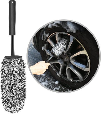 URAQT Car Wheel Brush, Microfibre Wheel Brush, Car Wheel Cleaner Brush, Optimal Care of Rims Without Scratches, for Cleaning for All Types of Rims (Black)