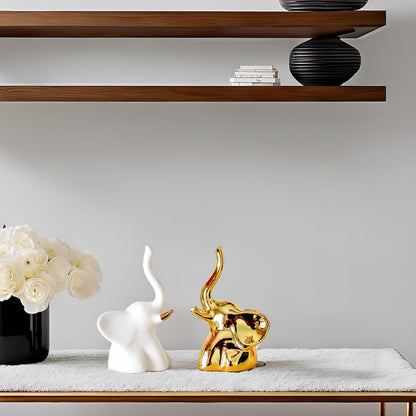 BIHOIB Home Decor Elephant Statues,1 Pair, Small Decorative Accents for Shelves, Livingroom and Bedroom, Gold and White