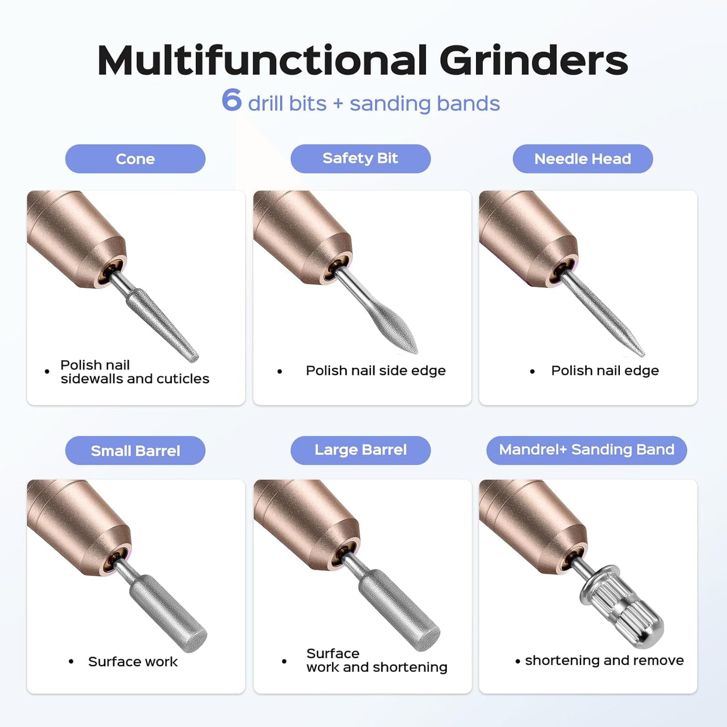 COSLUS Portable Electric Nail Drill Machine for Acrylic Gel Dip Power Nails, Manicure and Pedicure Polish Kit with Bits Sanding Bands, Suitable for Home Salon, Gold