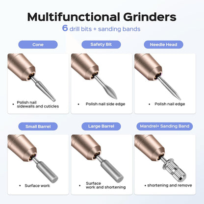 COSLUS Portable Electric Nail Drill Machine for Acrylic Gel Dip Power Nails, Manicure and Pedicure Polish Kit with Bits Sanding Bands, Suitable for Home Salon, Gold