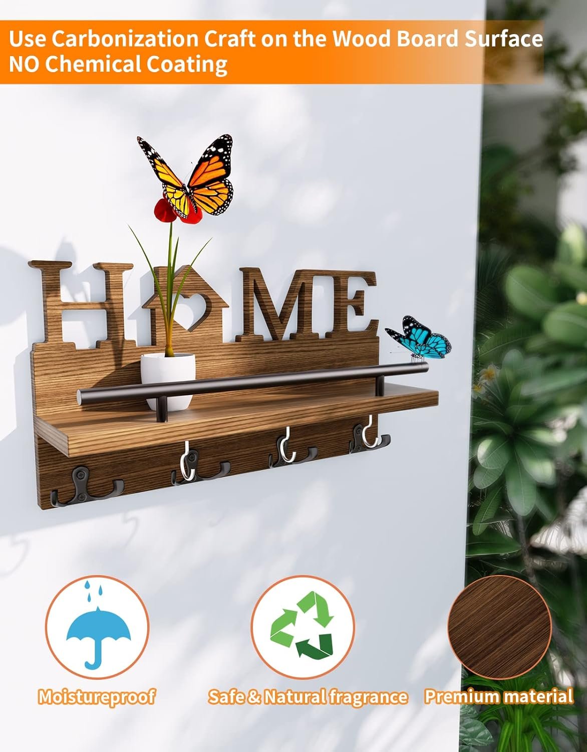 SWTYMIKI Key Holder for Wall with Home Decoration, Key Hooks Wall Mounted with 7 Sturdy Hooks, Key Hangers Home Decor Key Rack Mail Organizer for Hallway, Entryway, Mudroom,Office, Brown