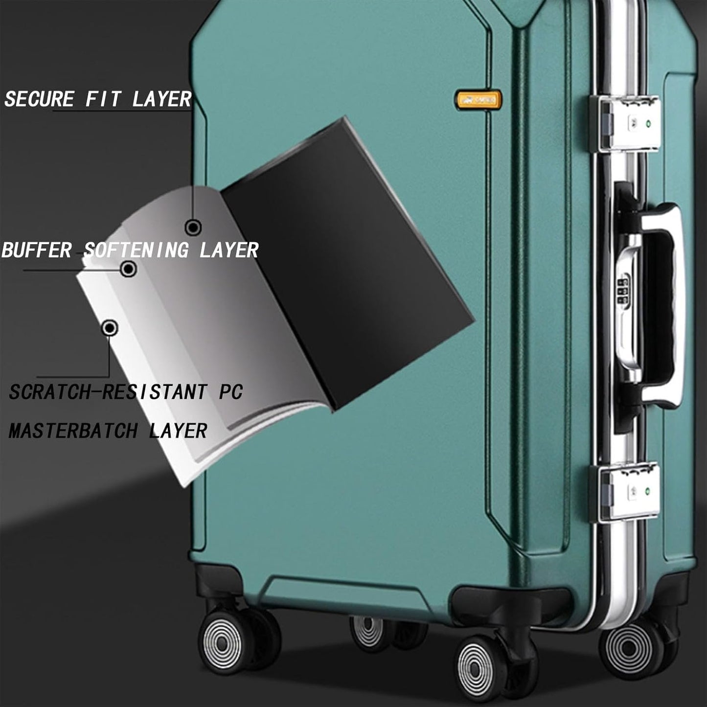 GUHPZA Valigia AntiGraffio e Resistente alla Pressione, Porta di Ricarica, Blocco Password, Valigia Trolley Regolabile in Altezza per Viaggi di Lavoro (Telaio Nero Argento B)