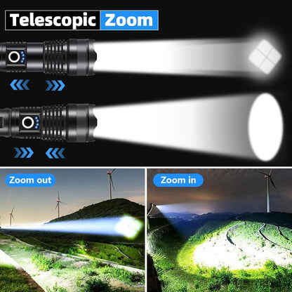 Rechargeable Flashlight, 500000 High Lumens Tactical Flashlight, Brightest Led Flashlight with 5 Modes, Zoomable, Type-c, IPX7 Waterproof, Powerful Flash Light for Camping, Runing, Cycling