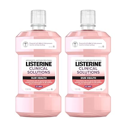 Listerine Clinical Solutions Gum Health Antiseptic Mouthwash, Antigingivitis & Antiplaque Oral Rinse Helps Prevent Buildup & Kills Germs for Healthier Gums, ICY Mint, Twin Pack, 1 L, 2 Pack