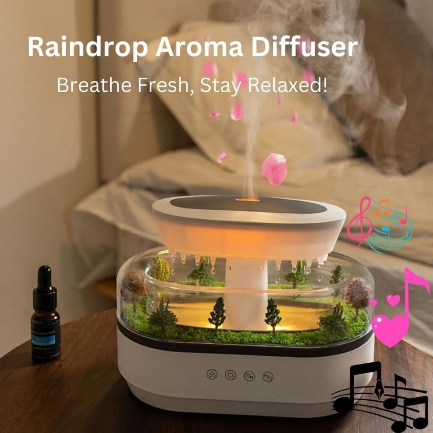 Raindrop Aroma Diffuser – White Noise & Rain Sounds,Garden Decor Essential Oil Diffuser & Cool Mist Humidifier | 250mL, 7 LED Colors, AU Plug