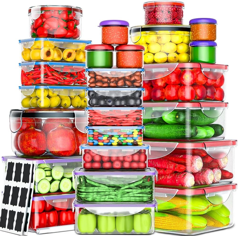 50 Pcs Large Food Storage Containers with Lids Airtight- 2500ML to Sauces Box-Total15.5L Stackable Kitchen Bowls Set Meal Prep Containers-BPA Free Leak proof Plastic Lunch Boxes-Freezer Microwave safe