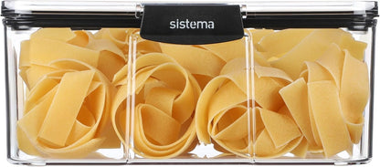 Sistema Ultra 2.63L Rectangle Food Storage Container | Stackable | Airtight Pantry Storage Container with Locking Clips | BPA & Phalate Free | Clear with Black Accents